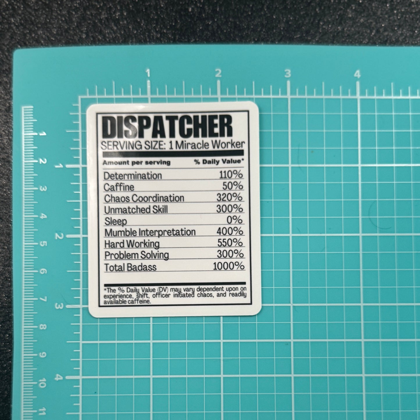 Dispatcher Nutrition Label Sticker
