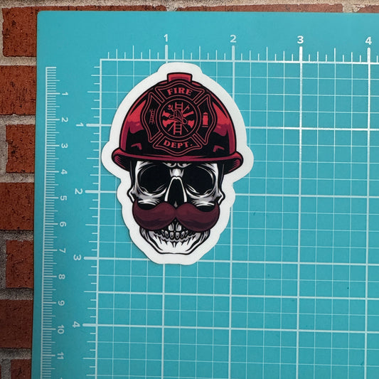 Mustache Skull Firefighter Sticker