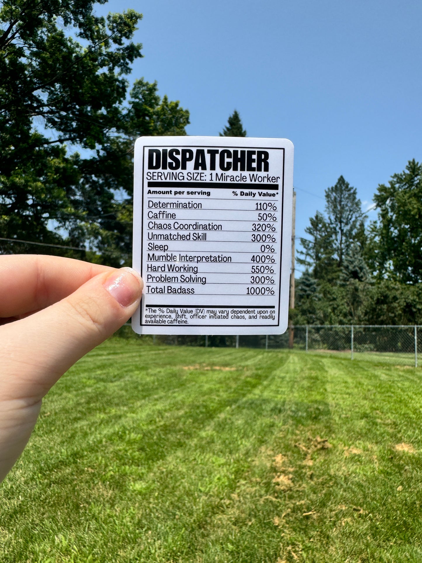 Dispatcher Nutrition Label Sticker