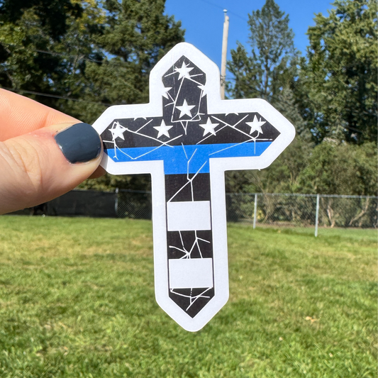 Distressed Police Cross Sticker