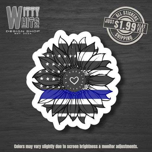 Thin Blue Line Sunflower Police Sticker