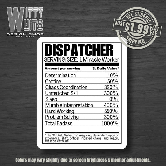 Dispatcher Nutrition Label Sticker