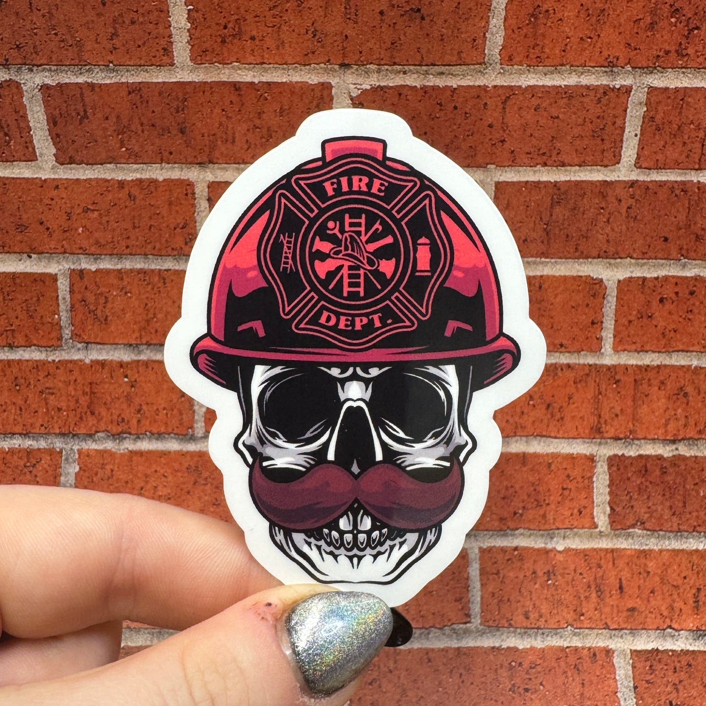 Mustache Skull Firefighter Sticker