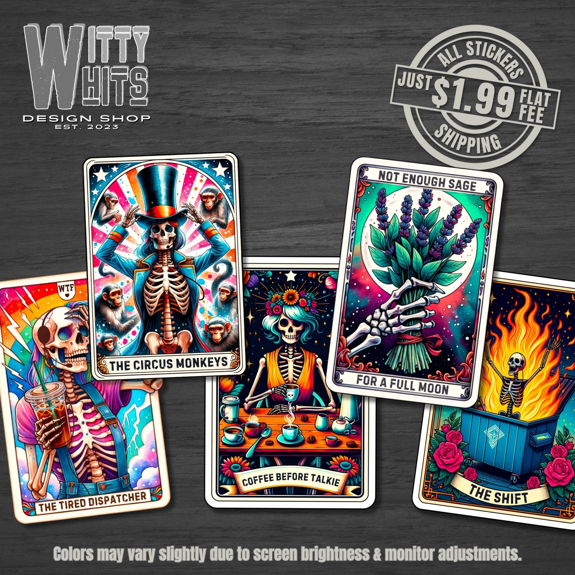 Witty Design Dispatcher Tarot Card Stickers – Witty Whits Design Shop