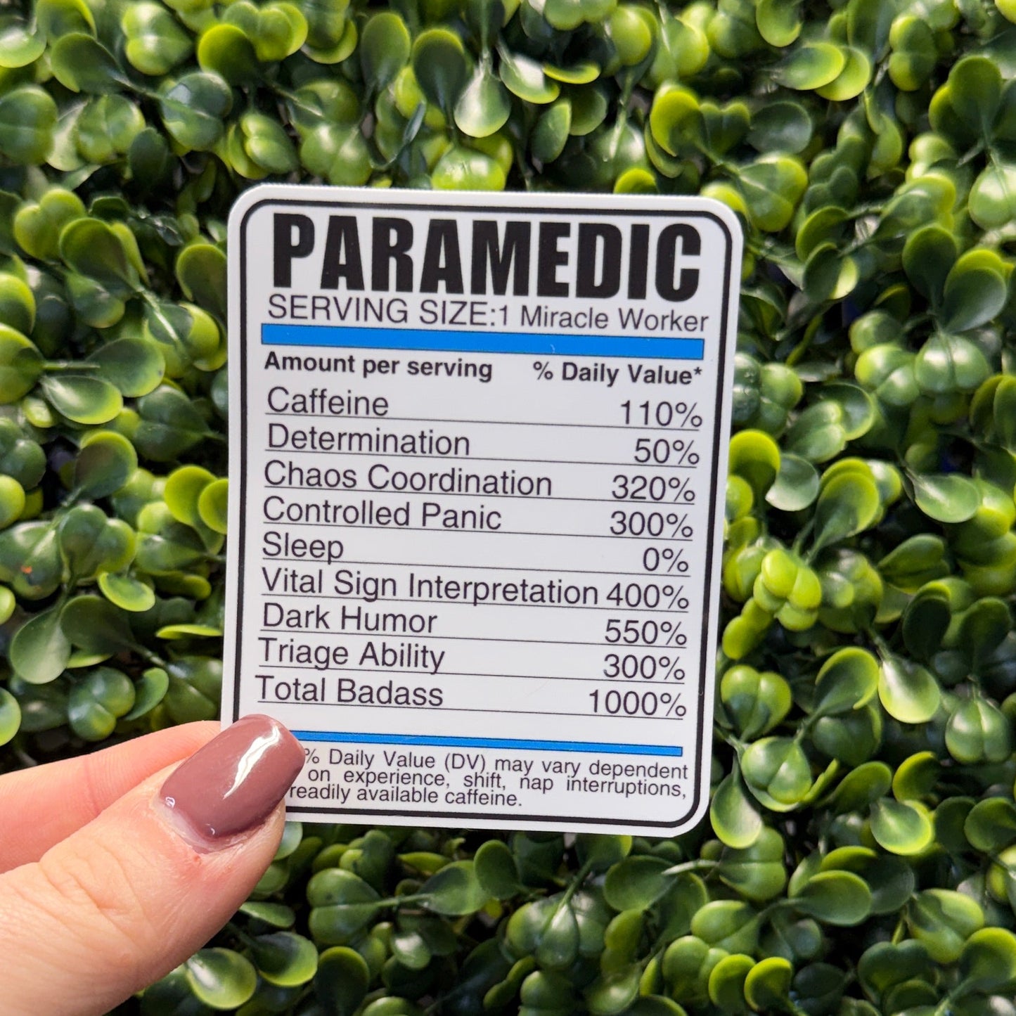 Paramedic Nutrition Label Sticker