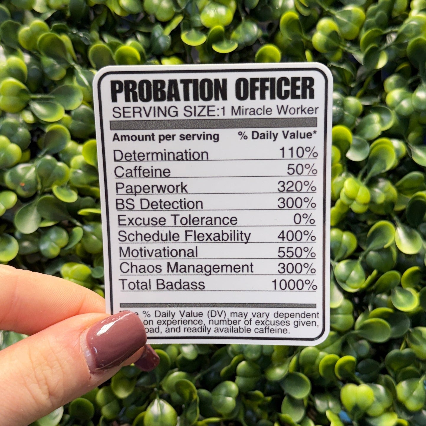 Probation Nutrition Label Sticker
