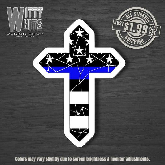 Distressed Police Cross Sticker