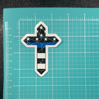 Distressed Police Cross Sticker